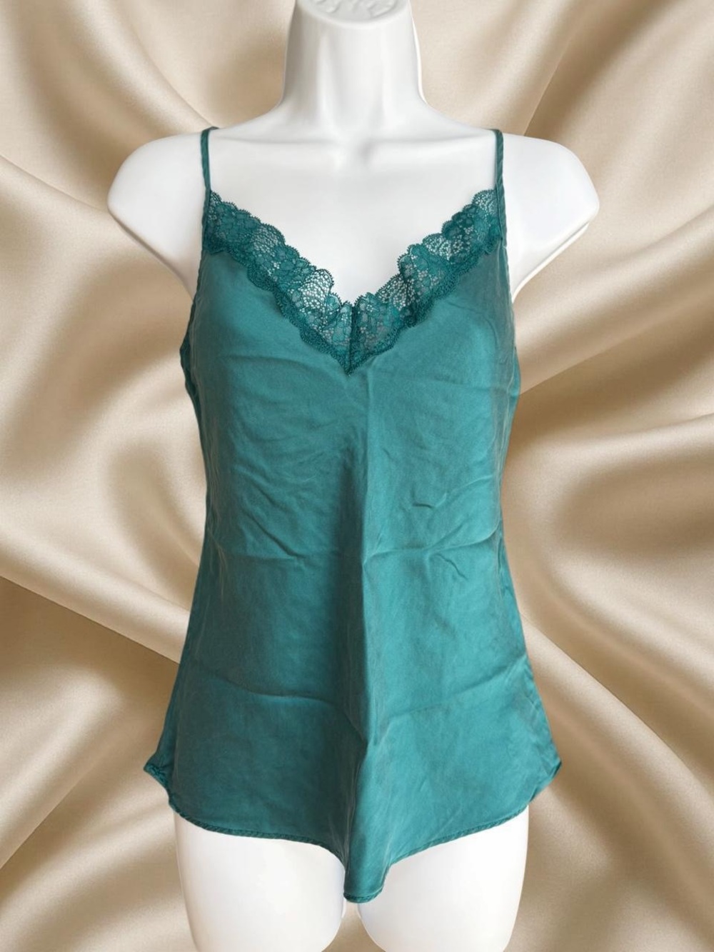 Euro Silk Etam Lace Trim Camisole Teal Tank Top